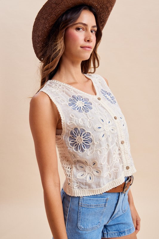 Dockside Delight Mixed Media Vest Tank
