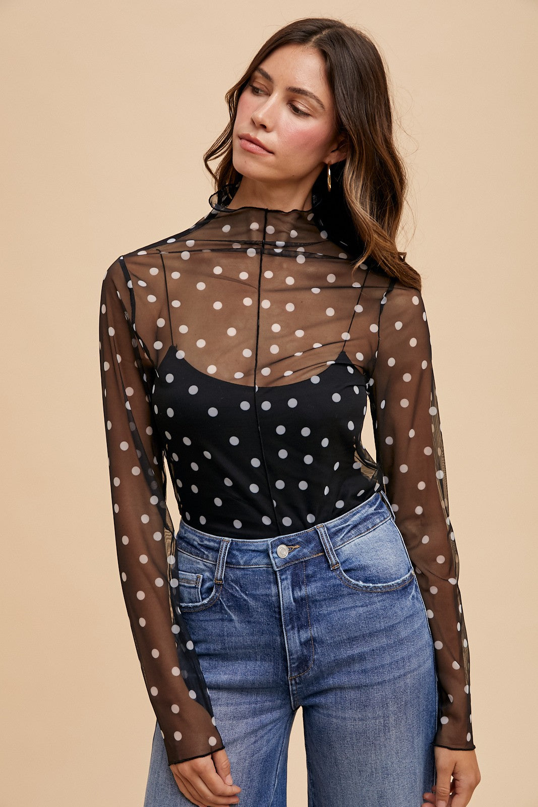 Connect the Dot (Blk) Polka Dot Mesh Top