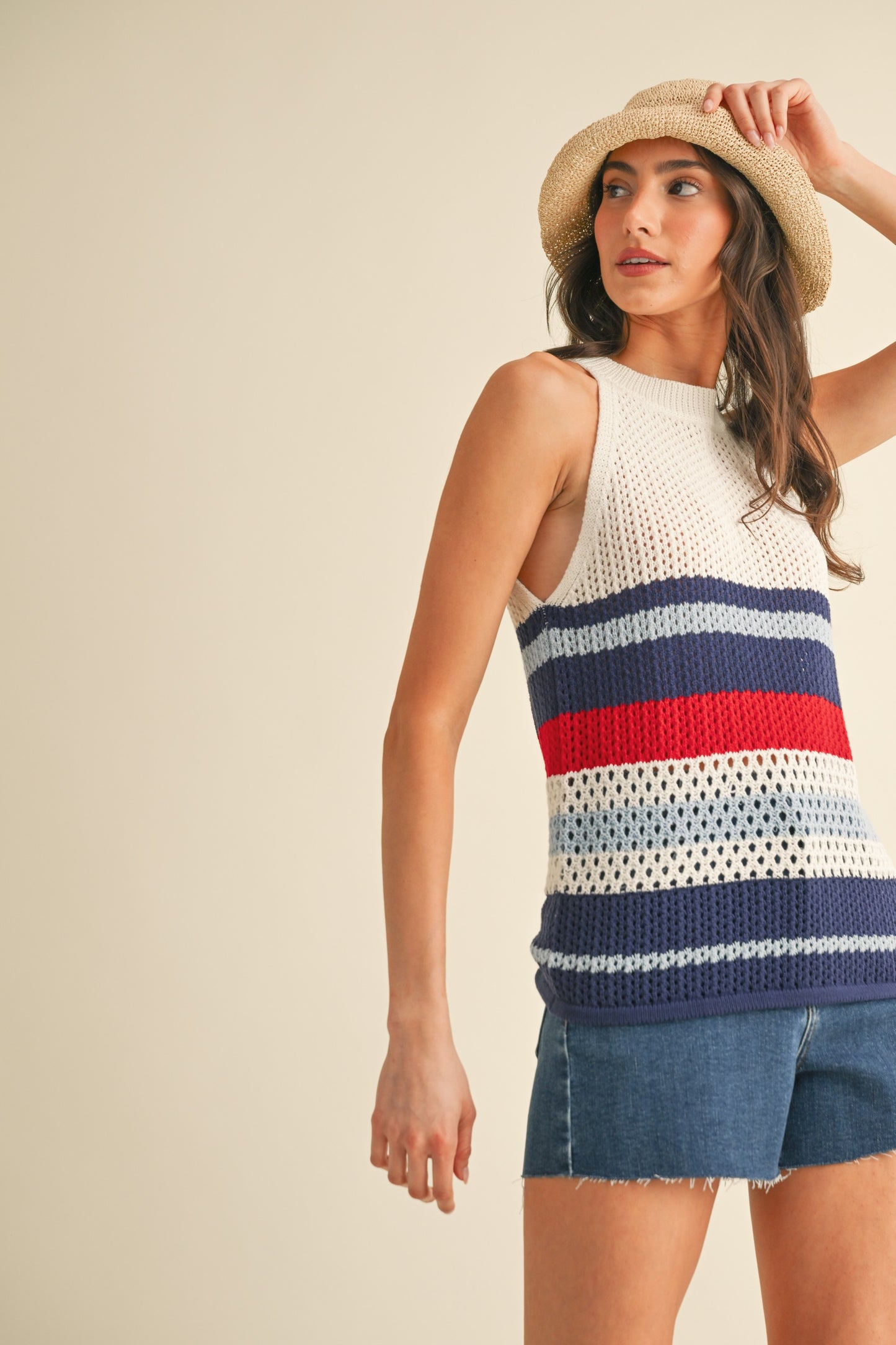 Lady Liberty Striped Halter Sweater Tank