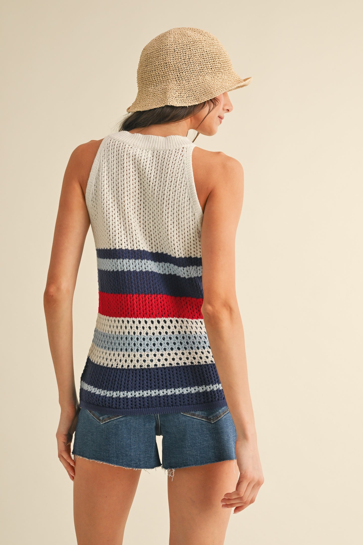Lady Liberty Striped Halter Sweater Tank