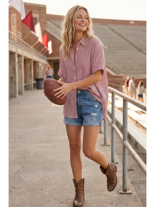 Meet Halfway (Red) Stripe Dolman Blouse