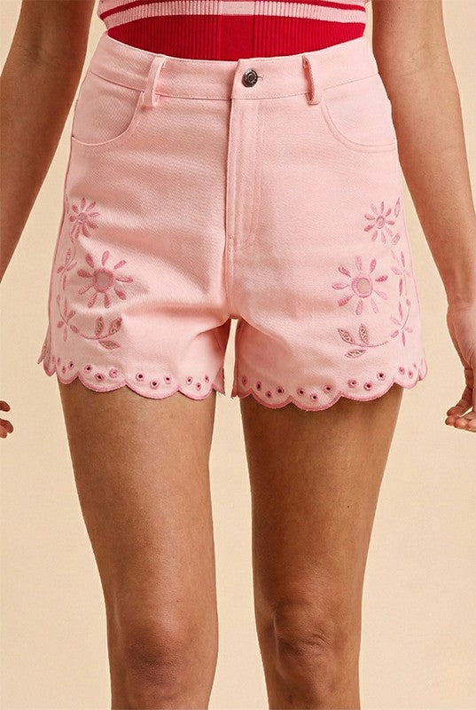 Lovely Day (Beige) Eyelet Denim Shorts