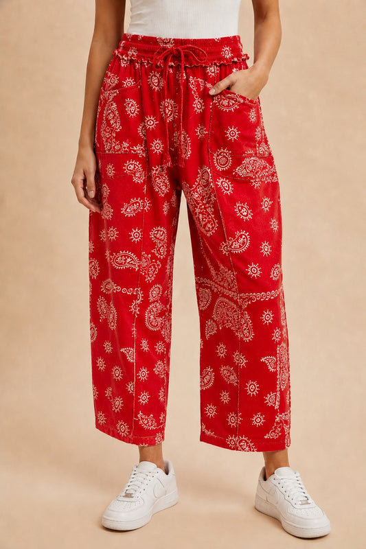 Good Soul (Red) Bandana Barrel Pants