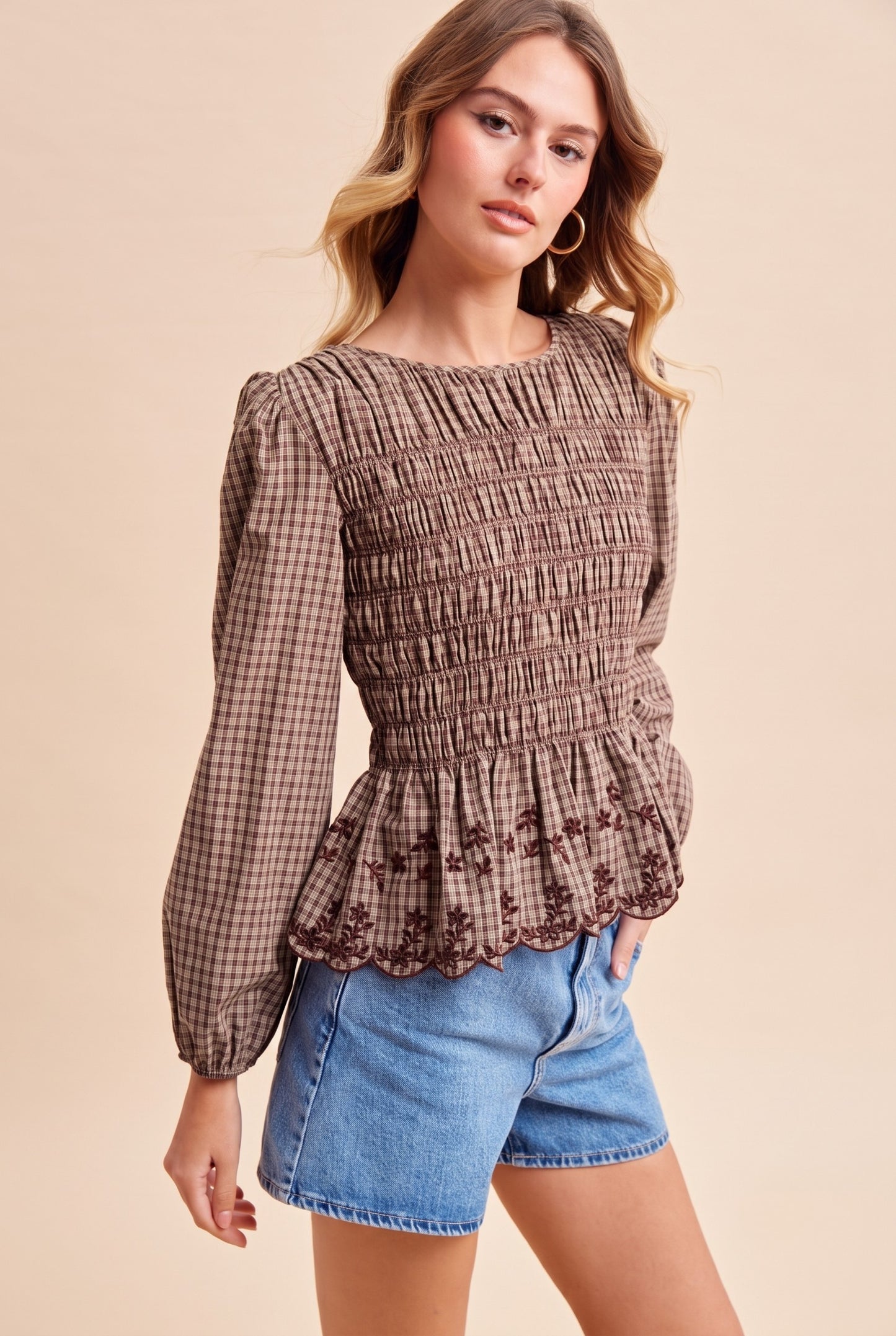 *Sample Sale* Check Smocked Blouse