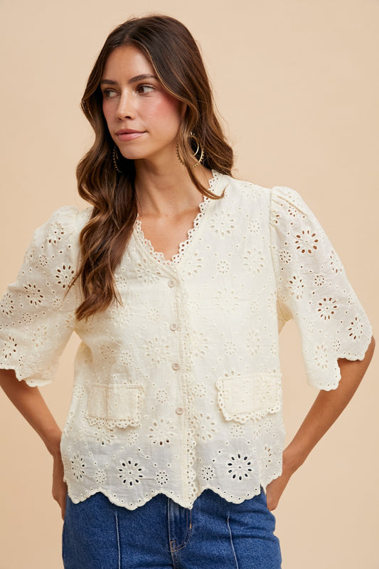 Karly (Cream) Eyelet Boho Blouse