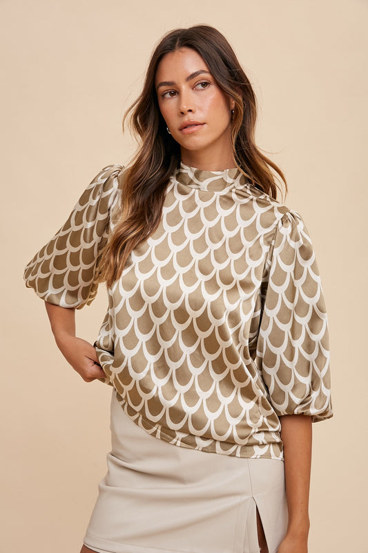 Lila (Taupe) Abstract Print Blouse