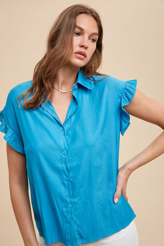 Riley (Teal) Ruffle Sleeve Blouse