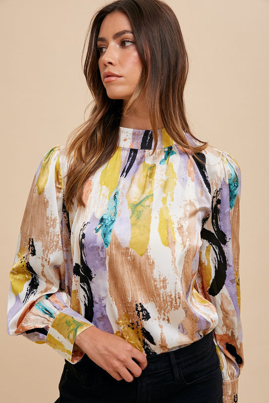 Tessa Watercolor Satin Blouse