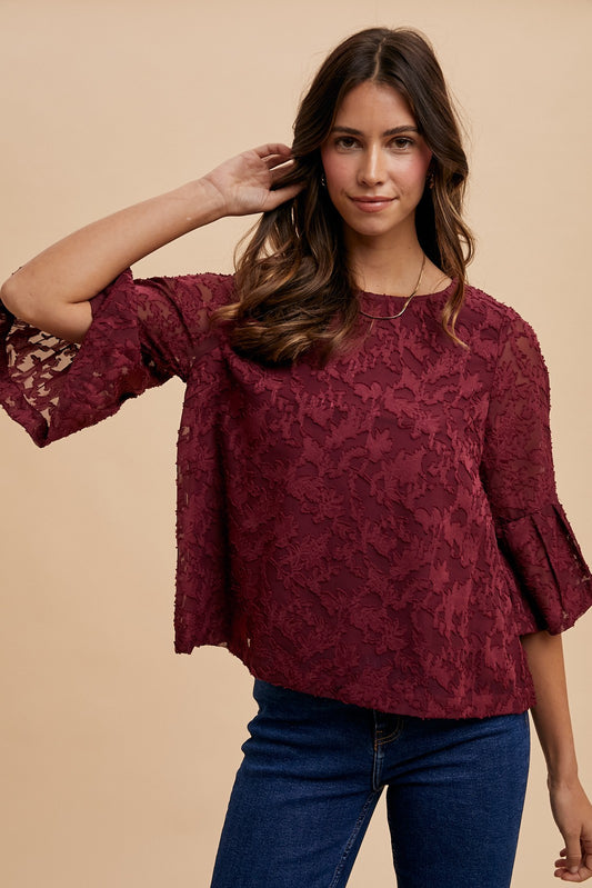 Kate (Burgundy) Jacquard Blouse