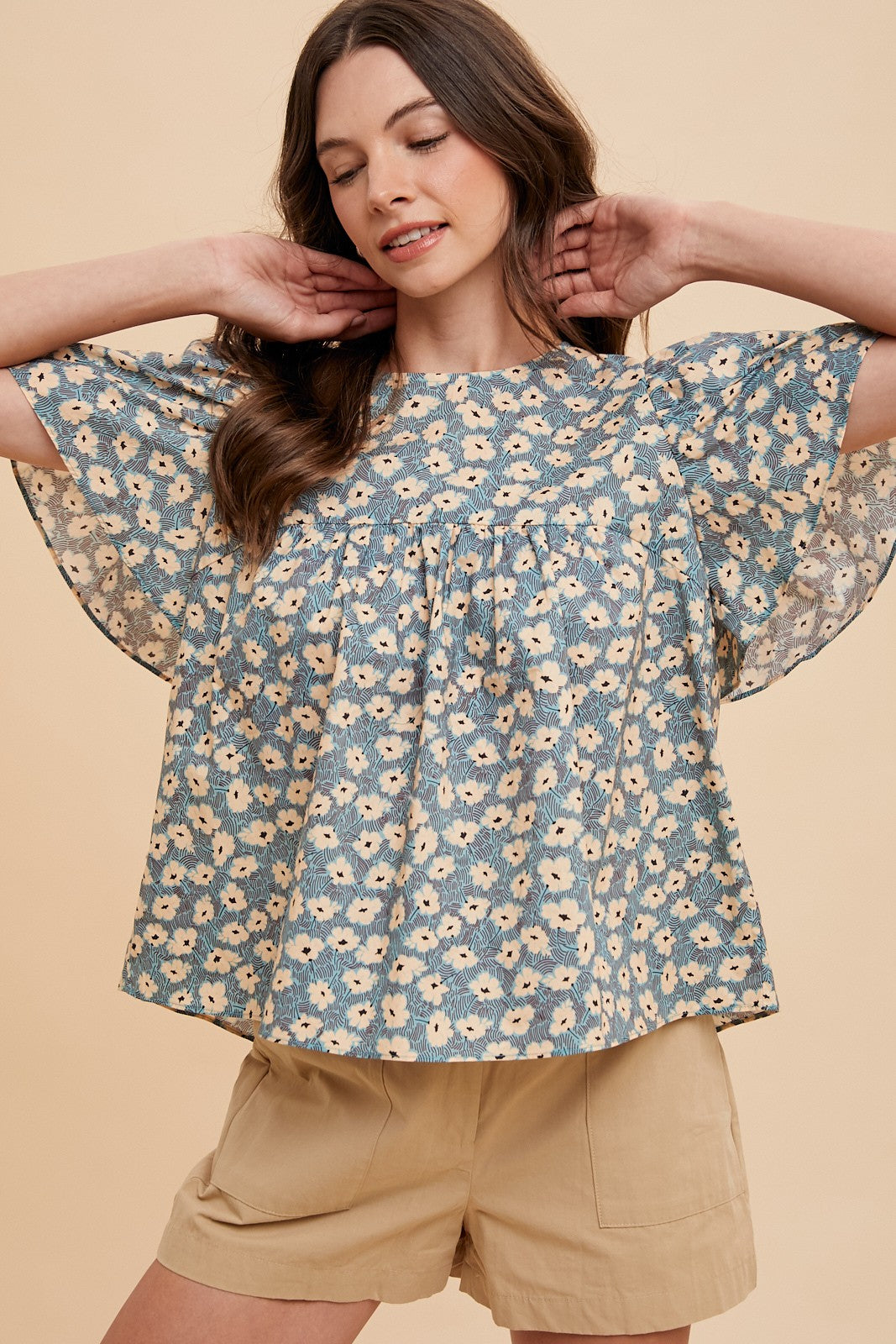 Gabby (Blue) Floral Print Woven Top