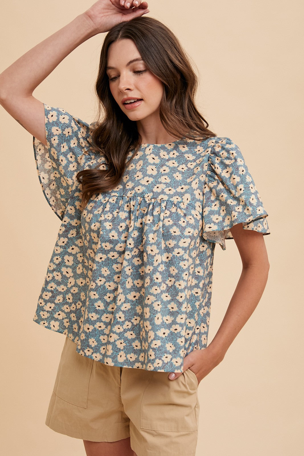 Gabby (Blue) Floral Print Woven Top