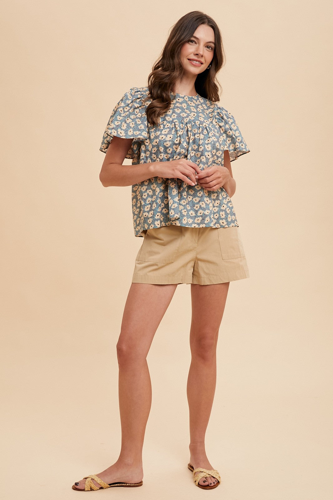 Gabby (Blue) Floral Print Woven Top