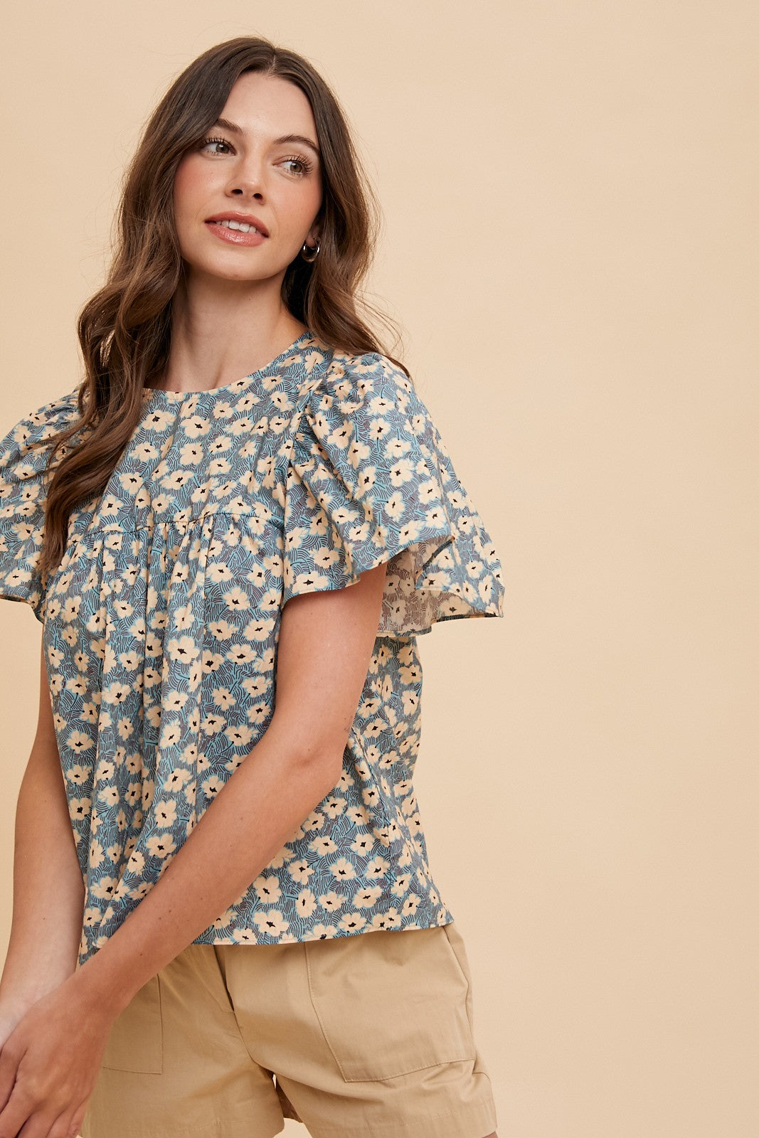 Gabby (Blue) Floral Print Woven Top