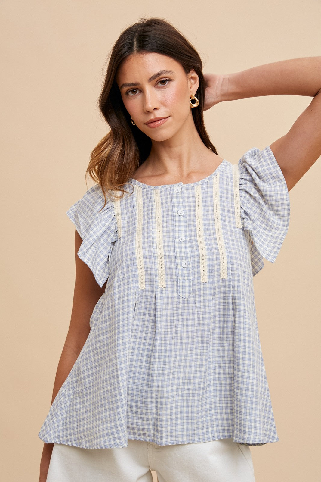 Hailey (Peri) Gingham Woven Top