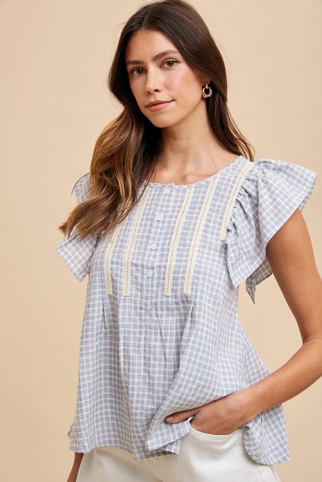 Hailey (Peri) Gingham Woven Top