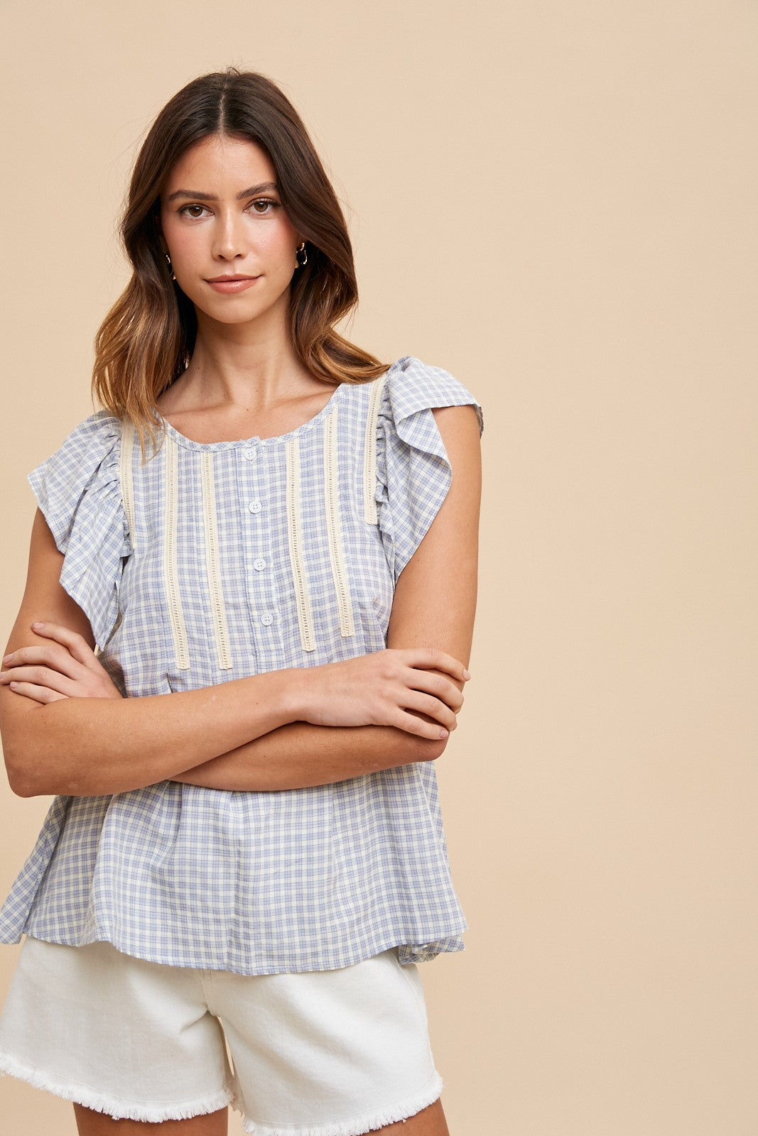 Hailey (Peri) Gingham Woven Top