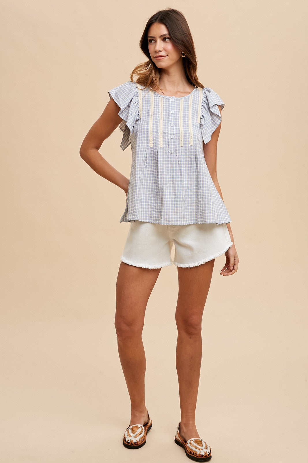 Hailey (Peri) Gingham Woven Top