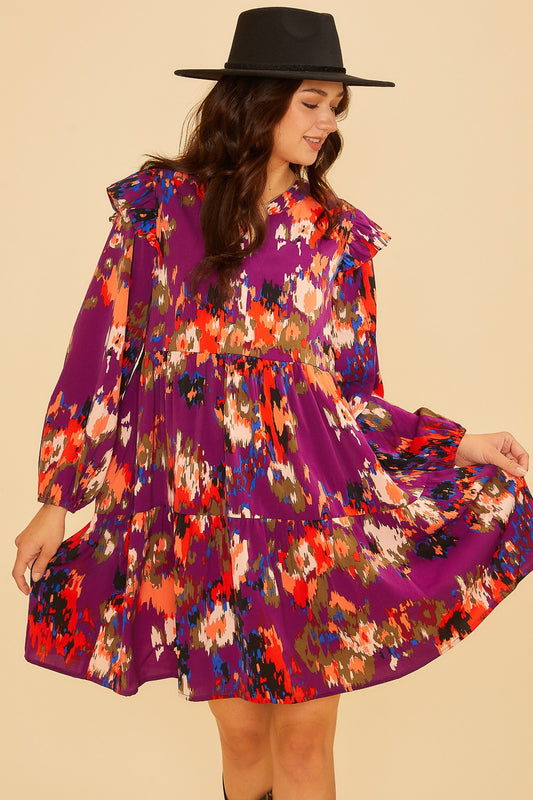 Yvonne (Plum) Multicolor Boho Dress