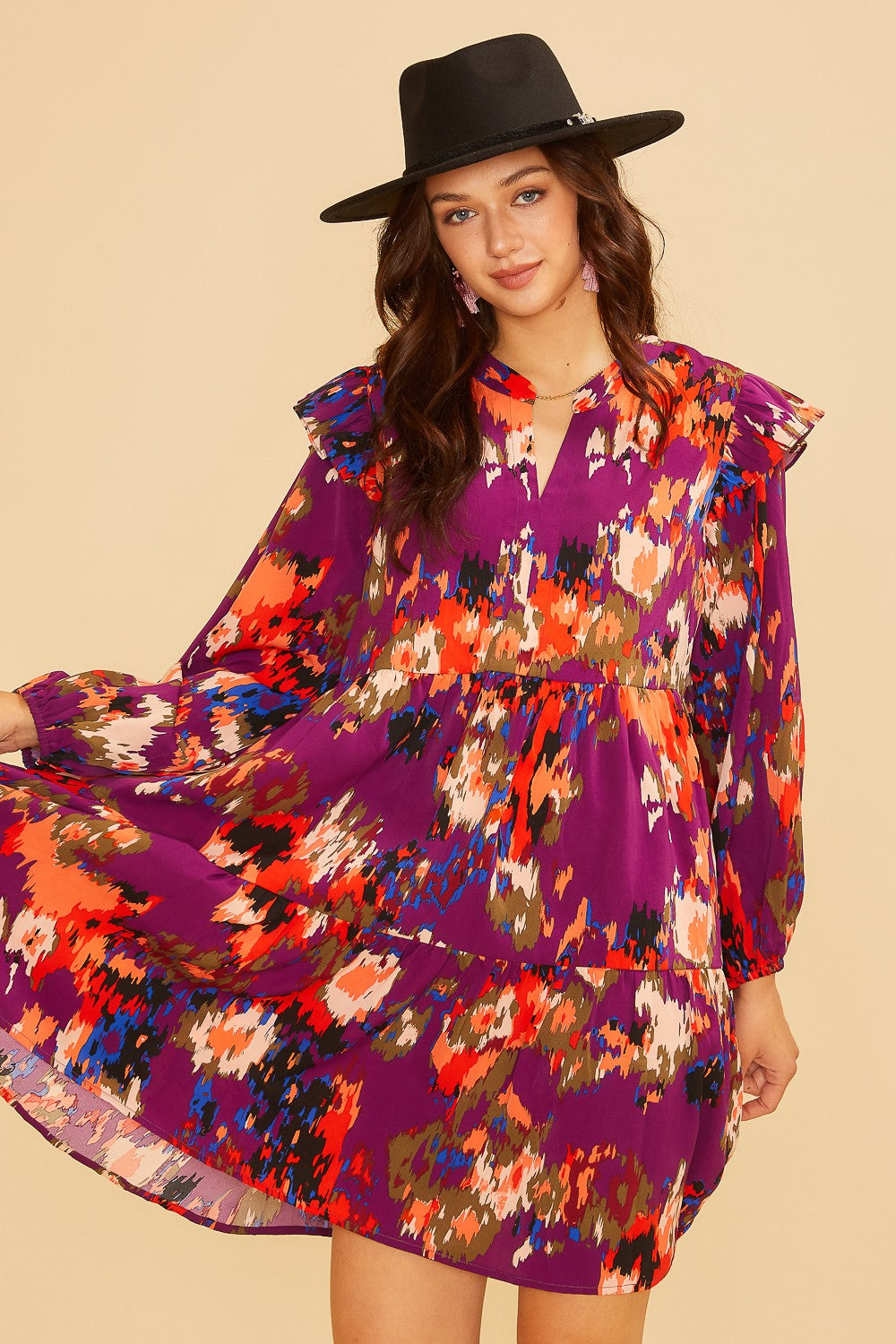 Yvonne (Plum) Multicolor Boho Dress