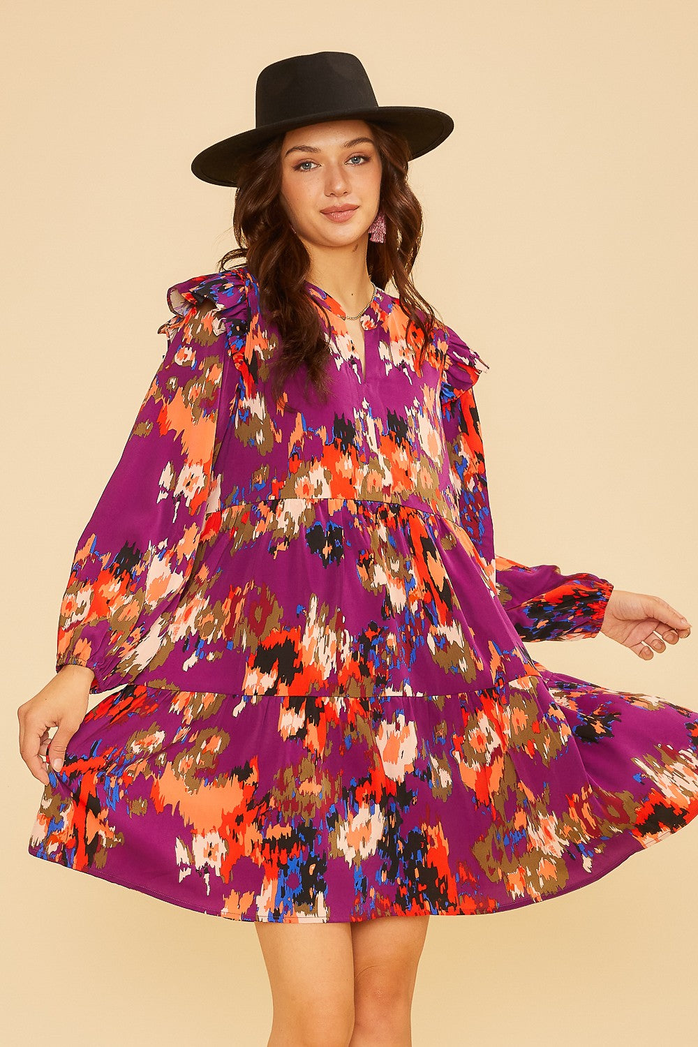 Yvonne (Plum) Multicolor Boho Dress