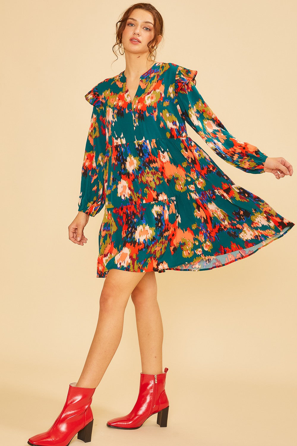 Yvonne (Teal) Multicolor Boho Dress