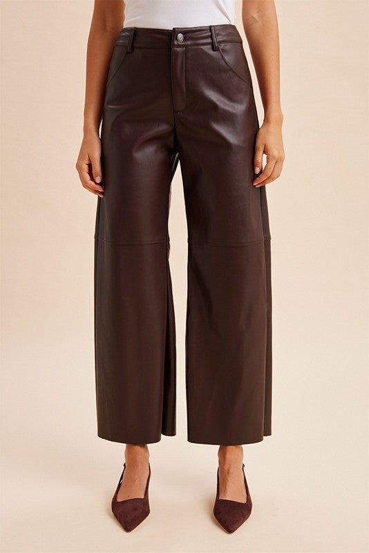 Brit (Cocoa) Stretch Faux Leather Pant