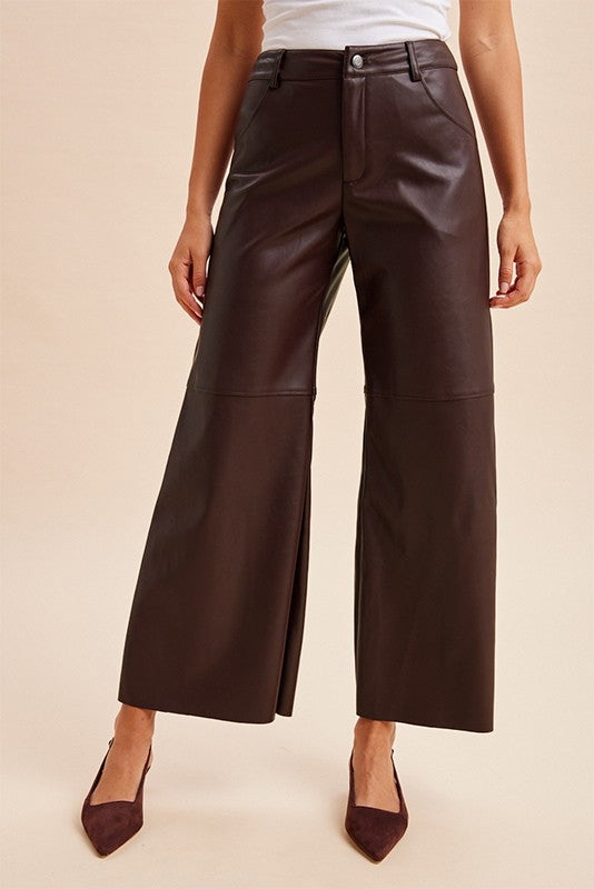 Brit (Cocoa) Stretch Faux Leather Pant