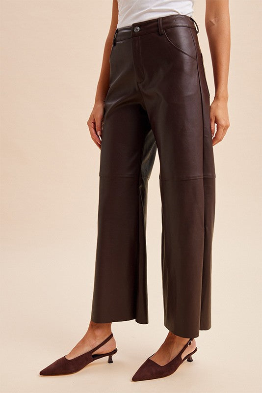 Brit (Cocoa) Stretch Faux Leather Pant