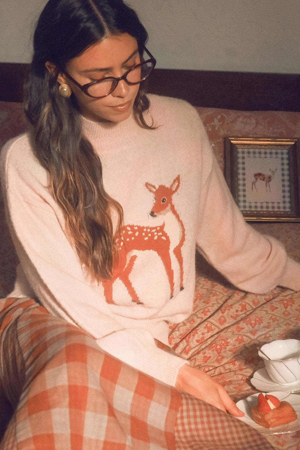 Bambi (Blush) Deer Mock Neck Sweater