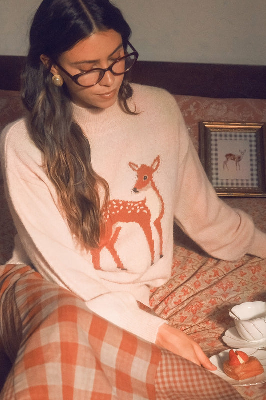 Bambi (Blush) Deer Mock Neck Sweater