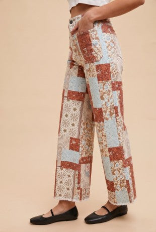 Fall Fever Patchwork Print Pants