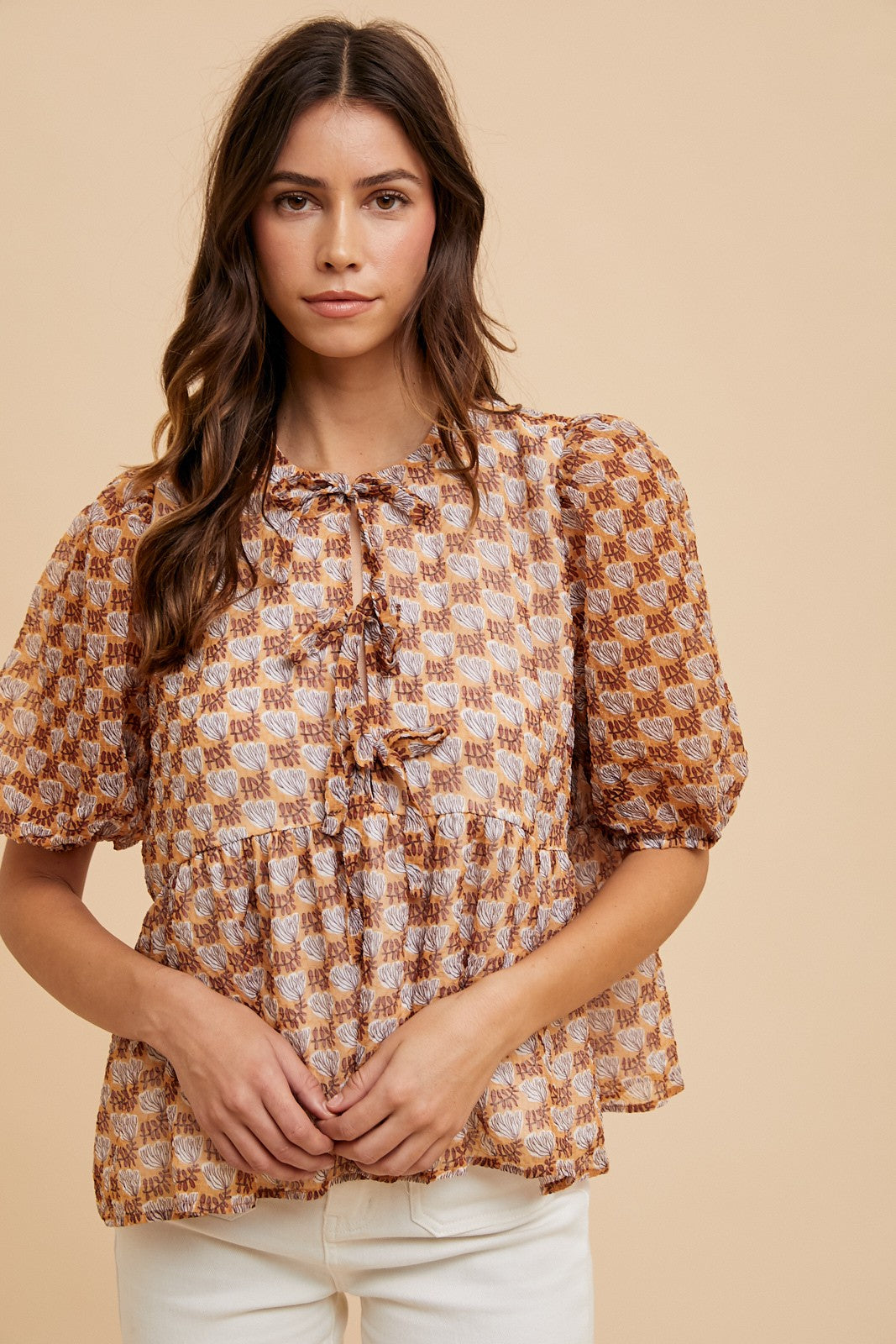 Good Mood Printed Tie Front Blouse