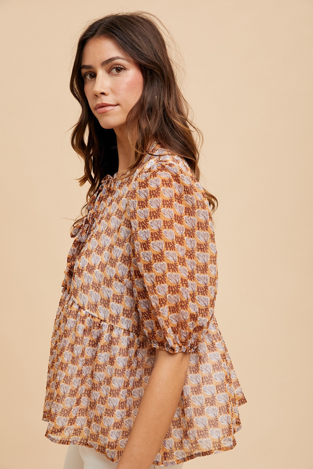 Good Mood Printed Tie Front Blouse