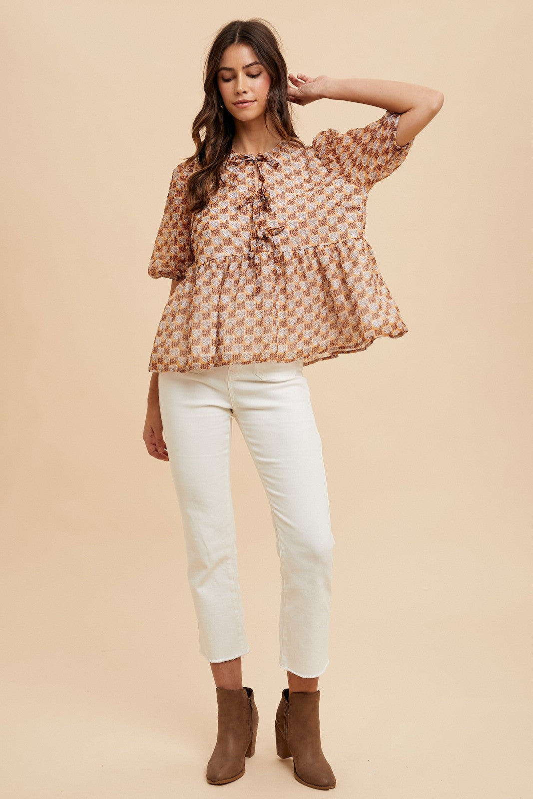 Good Mood Printed Tie Front Blouse