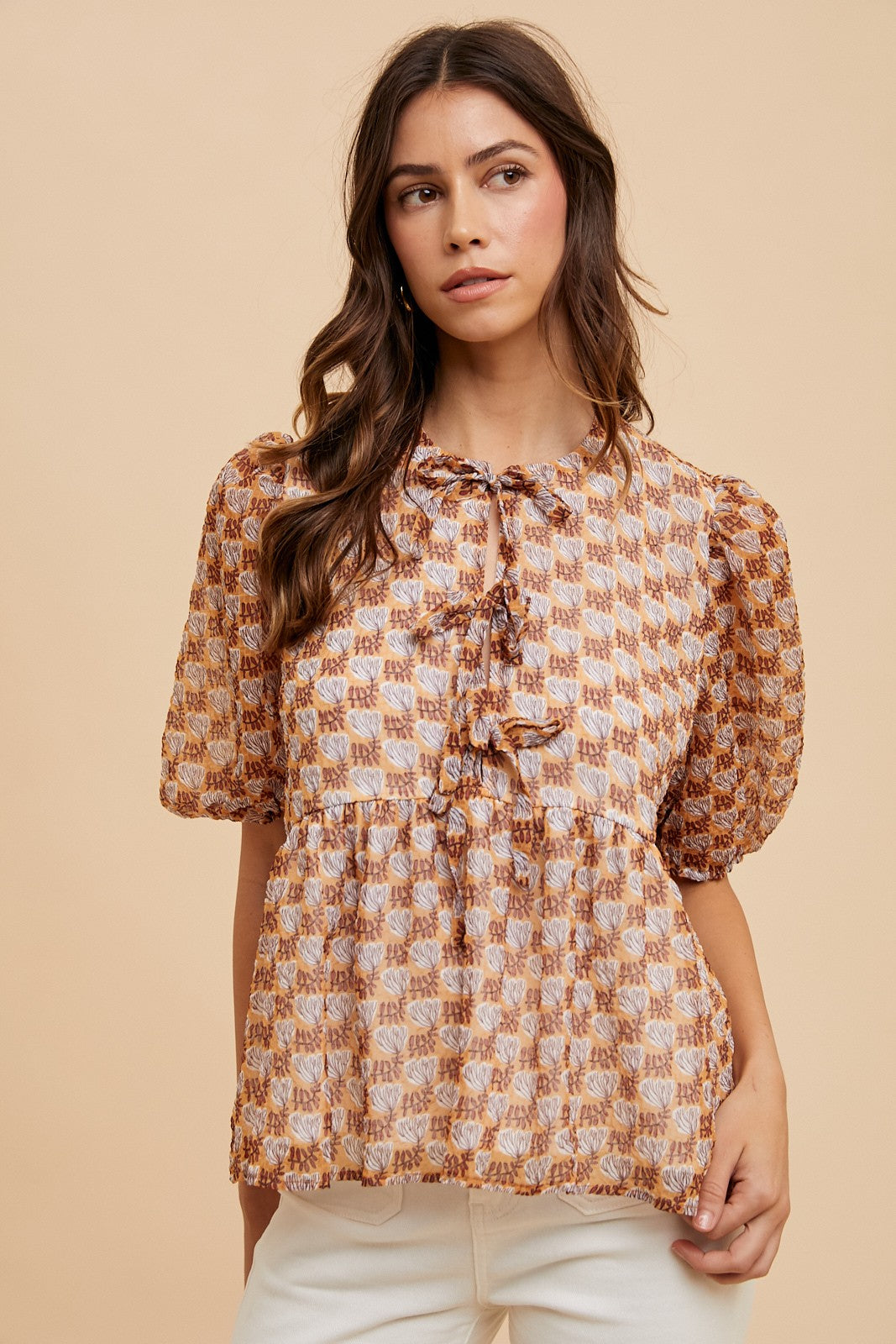 Good Mood Printed Tie Front Blouse