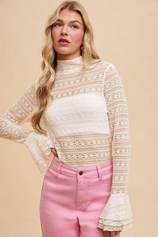 With Grace (Ivory) Ruffle Slv Lace Top
