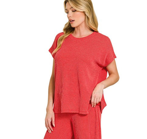 In Motion (Red) Ribbed Tunic Top