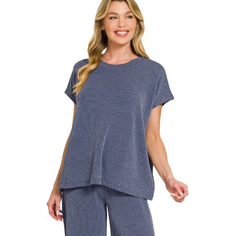 In Motion (Navy) Ribbed Tunic Top