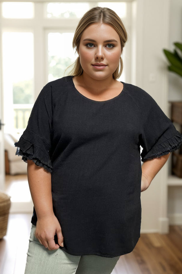 (Preorder) Total Doll Ruffle Sleeve Top, Black (S-XL)