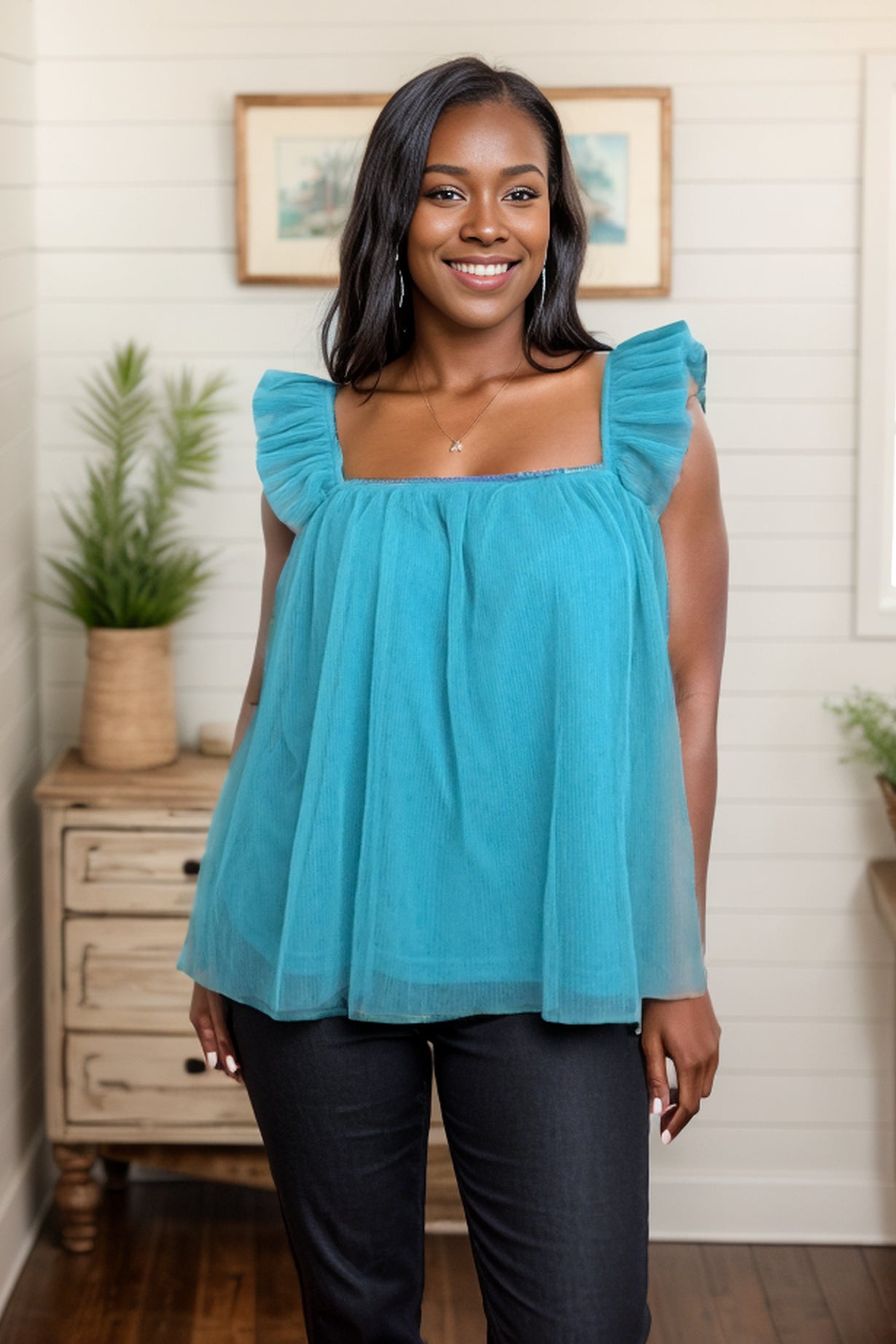 (Preorder) Tulle-ing Around Sleeveless Top, Teal (S-3XL)