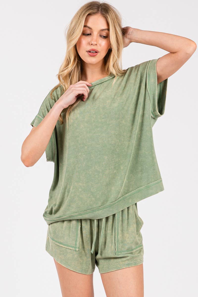 Lounge Love (Sage) Rib Mineral Wash Top