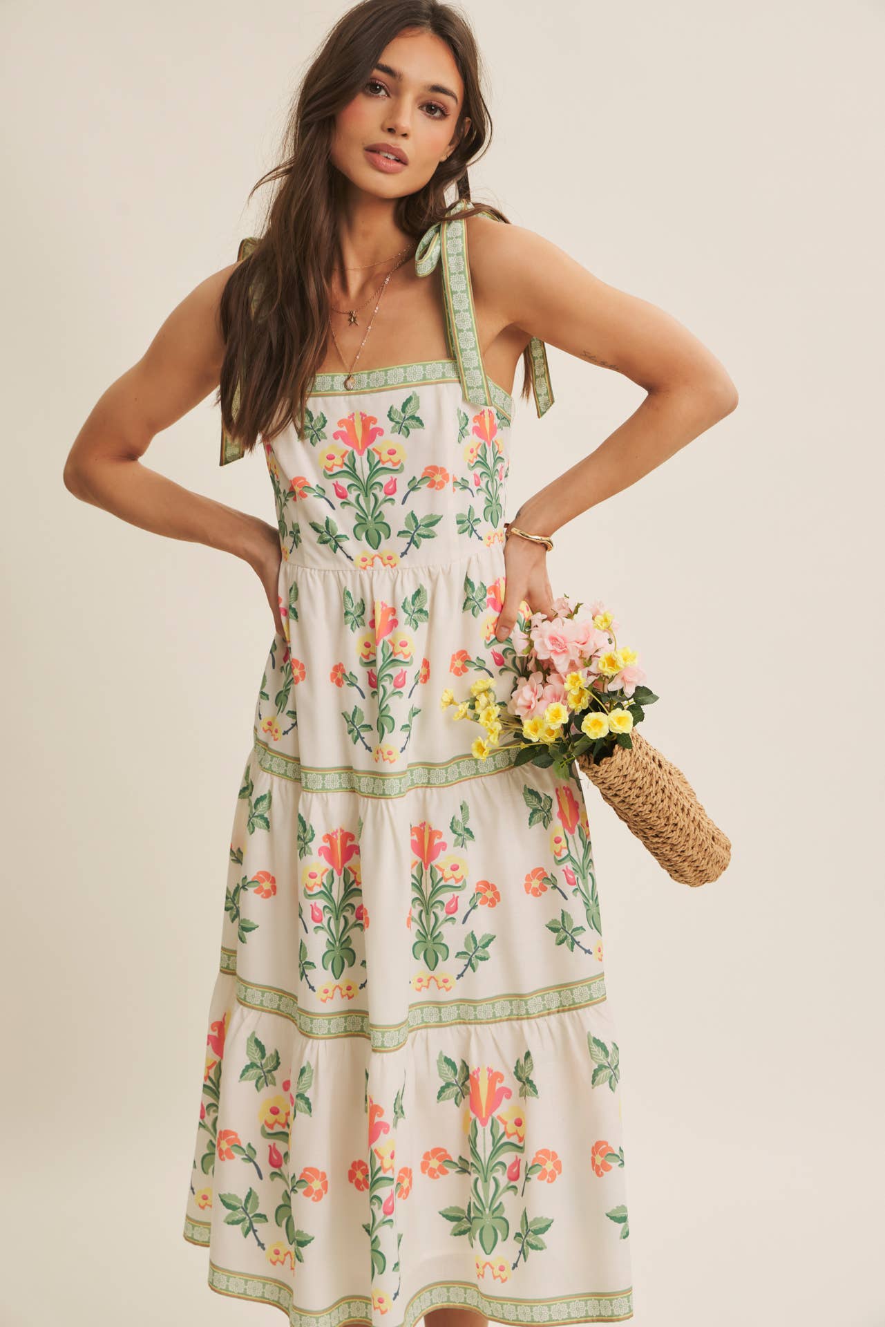 French Romance Shoulder Tie Midi Dress