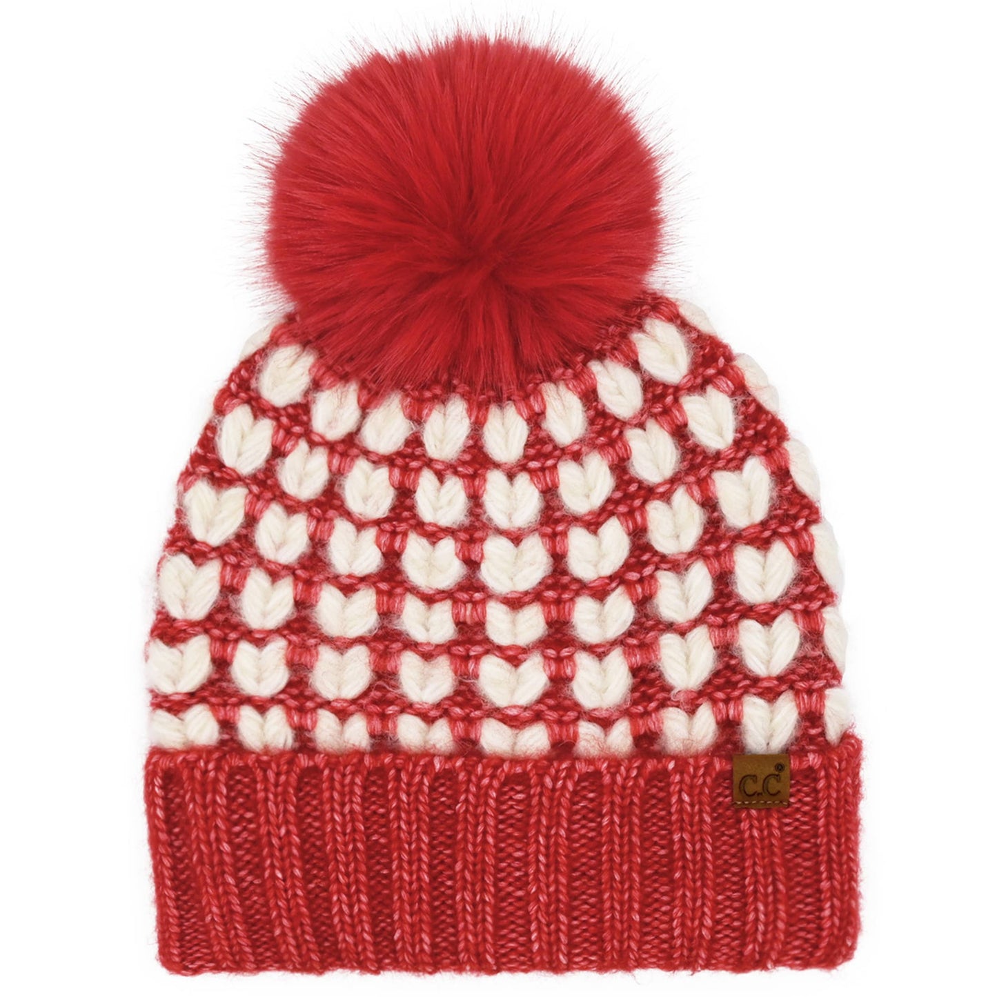 C.C. Full of Heart Pattern Pom Beanie