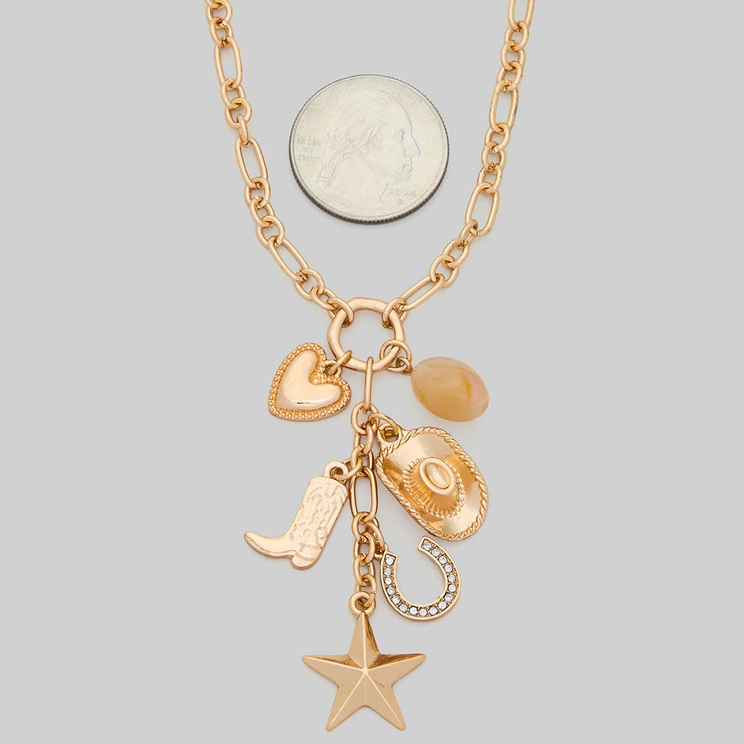 Western Charm Pendant Chain Necklance, Gold
