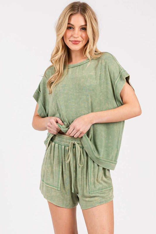 Lounge Love (Sage) Rib Min Wash Shorts