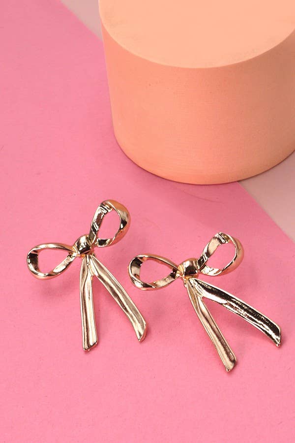 Movable Bow Stud Earrings (Gold)