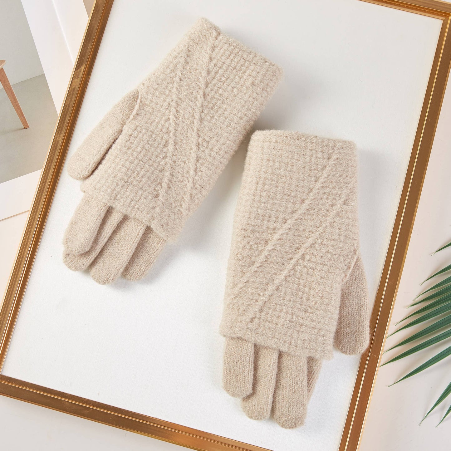 Knit Weave Diagonal Stitch Texture Gloves