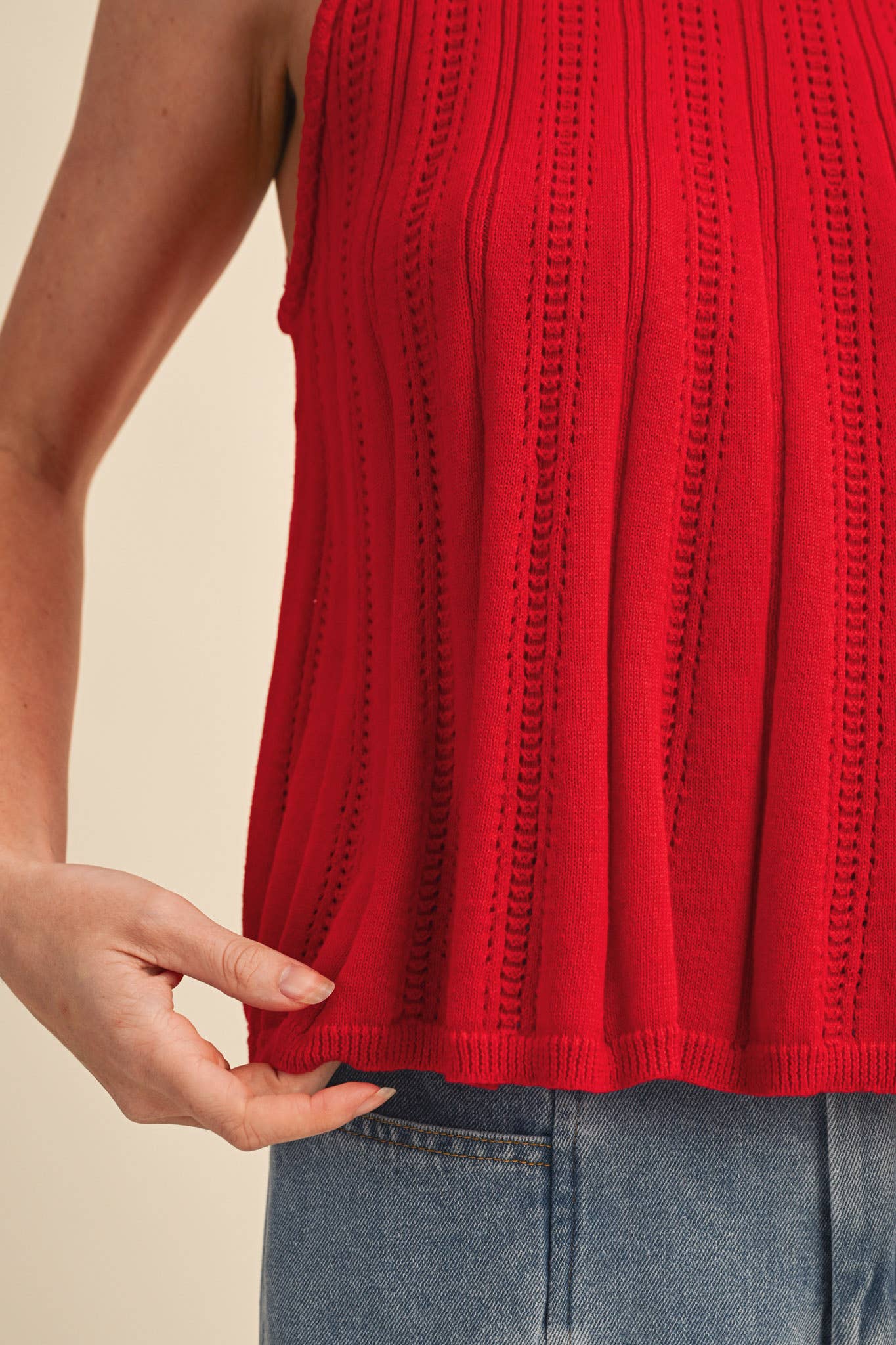 Class Act (Red) Pointelle Sweater Tank
