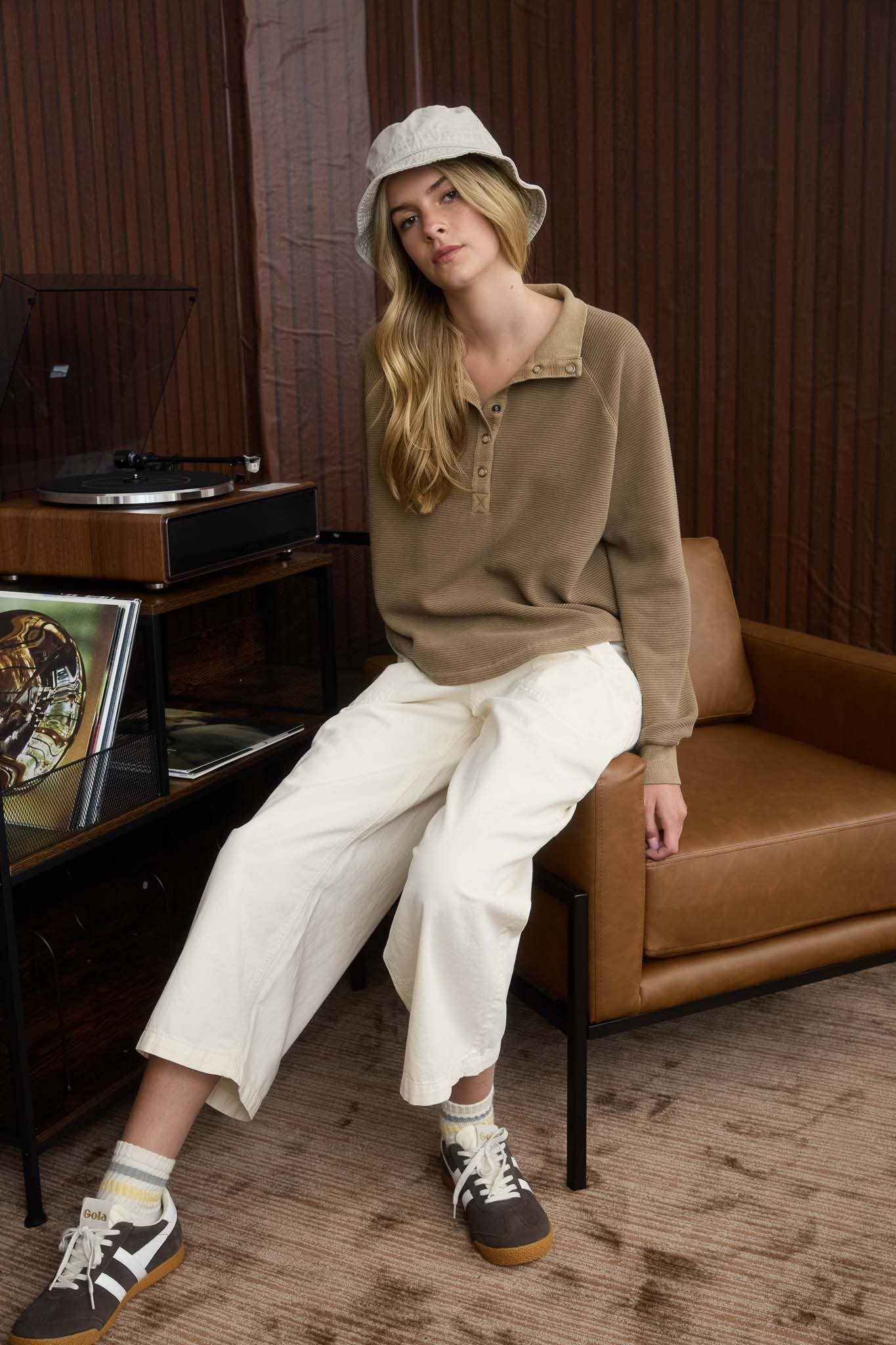 Over The Moon (Olive) Snap Pullover