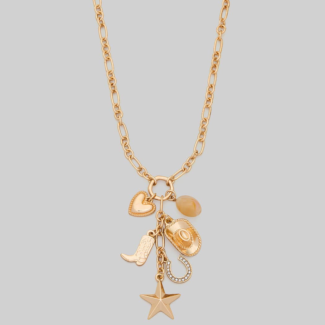 Western Charm Pendant Chain Necklance, Gold